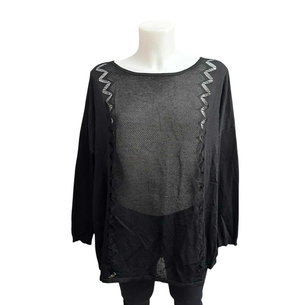 Sandro Paris Black Open Knit  Zigzag Crochet Sheer Sweater sz 2 Fr / 6 US‎